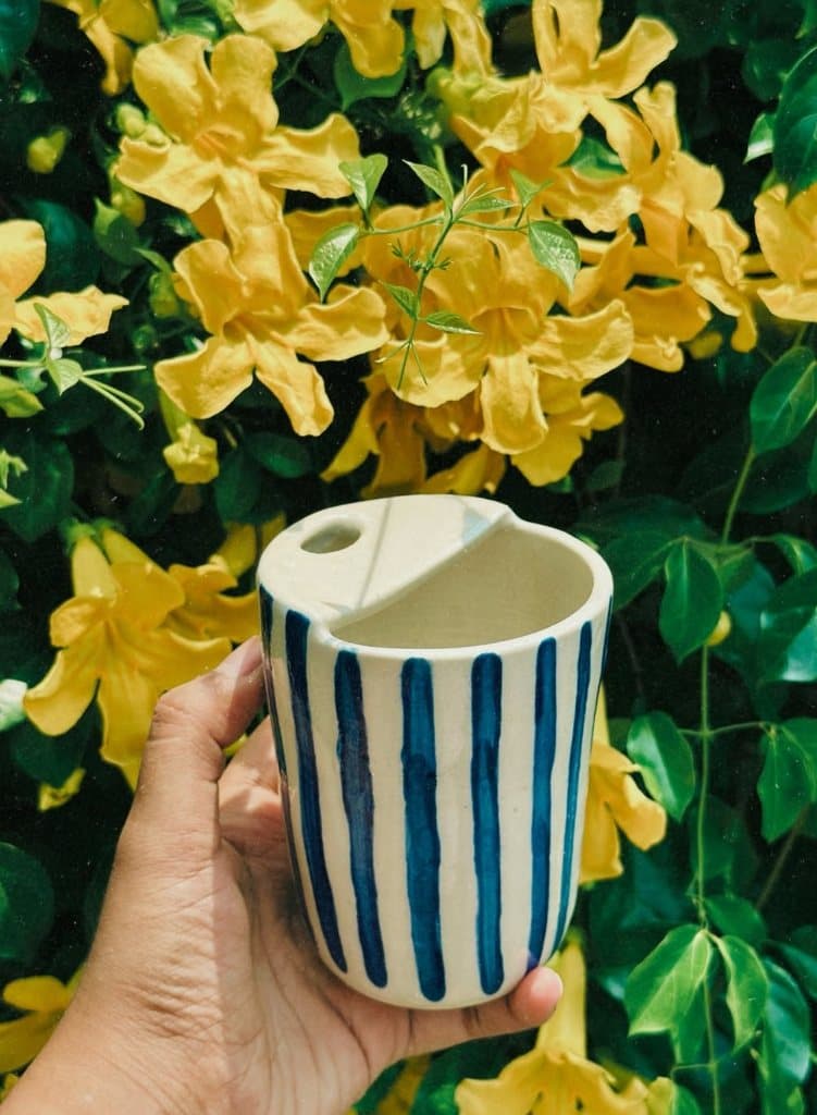 Cobalt Striped Ceramic Tumbler